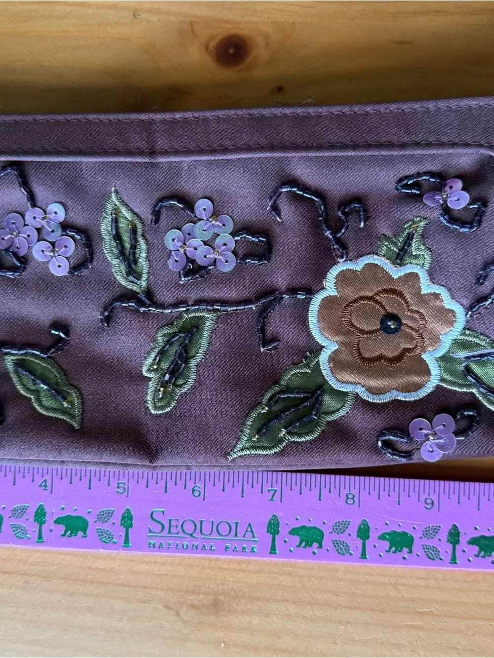 Vintage Avon Brown Satin Embroidered Floral Clutch Purse Sequins Beaded Y2K